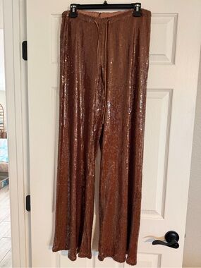 NWT Fashion Nova Sequin Wide-Leg Pants in Copper